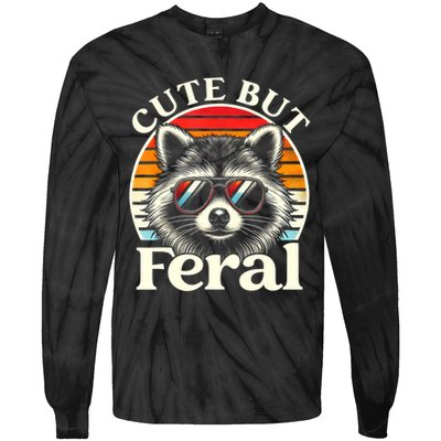 Kids Racoon Tee Cute But Feral Raccoon Funny Toddler Boy Tie-Dye Long Sleeve Shirt