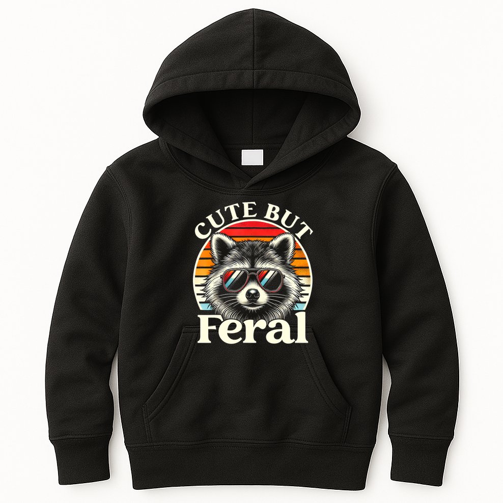 Kids Racoon Tee Cute But Feral Raccoon Funny Toddler Boy Kids Hoodie
