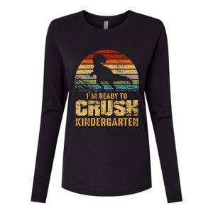 Kids Ready To Crush Kindergarten T Rex Dinosaur Womens Cotton Relaxed Long Sleeve T-Shirt