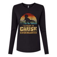 Kids Ready To Crush Kindergarten T Rex Dinosaur Womens Cotton Relaxed Long Sleeve T-Shirt