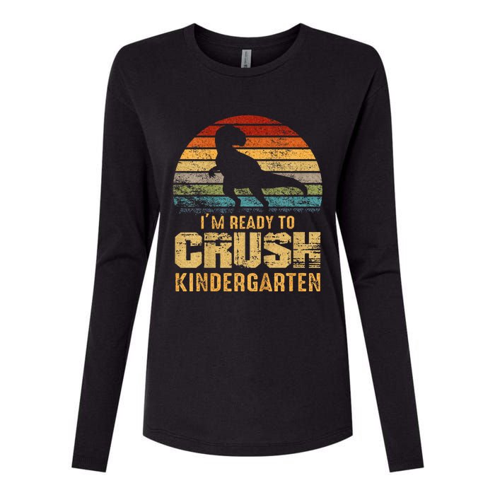 Kids Ready To Crush Kindergarten T Rex Dinosaur Womens Cotton Relaxed Long Sleeve T-Shirt