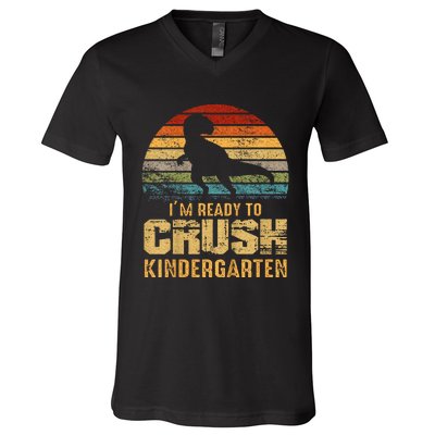 Kids Ready To Crush Kindergarten T Rex Dinosaur V-Neck T-Shirt