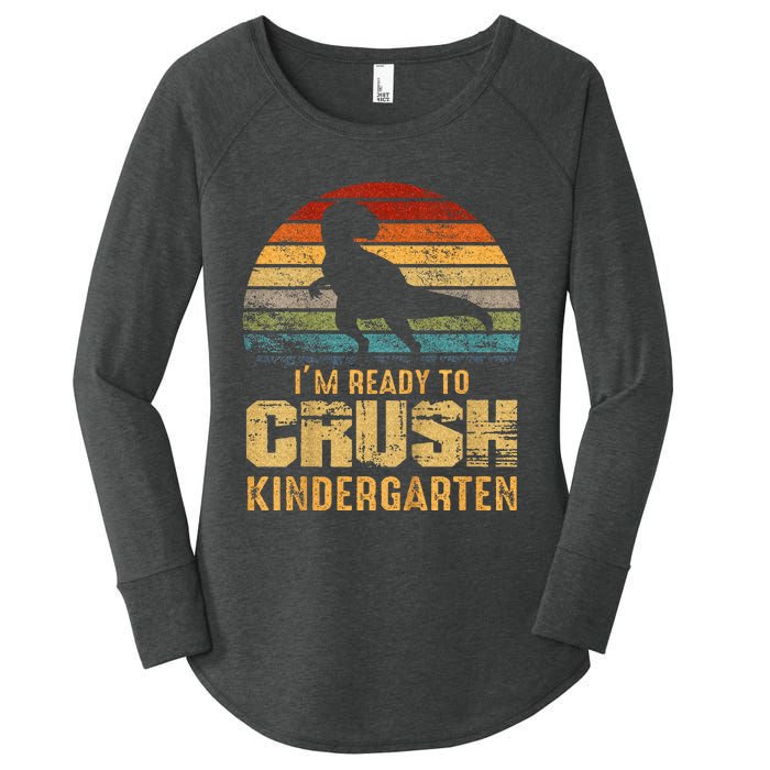 Kids Ready To Crush Kindergarten T Rex Dinosaur Women's Perfect Tri Tunic Long Sleeve Shirt