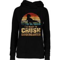 Kids Ready To Crush Kindergarten T Rex Dinosaur Womens Funnel Neck Pullover Hood