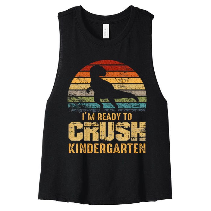 Kids Ready To Crush Kindergarten T Rex Dinosaur Women's Racerback Cropped Tank