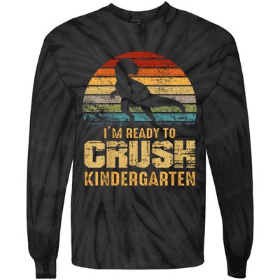 Kids Ready To Crush Kindergarten T Rex Dinosaur Tie-Dye Long Sleeve Shirt