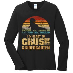 Kids Ready To Crush Kindergarten T Rex Dinosaur Ladies Long Sleeve Shirt