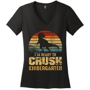 Kids Ready To Crush Kindergarten T Rex Dinosaur Women's V-Neck T-Shirt