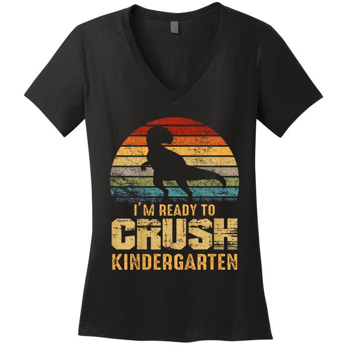 Kids Ready To Crush Kindergarten T Rex Dinosaur Women's V-Neck T-Shirt