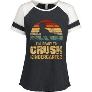 Kids Ready To Crush Kindergarten T Rex Dinosaur Enza Ladies Jersey Colorblock Tee