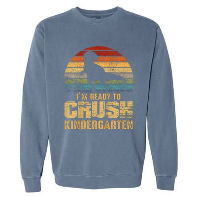 Kids Ready To Crush Kindergarten T Rex Dinosaur Garment-Dyed Sweatshirt