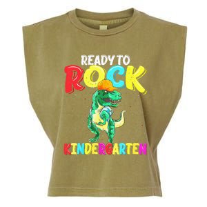 Kindergarten Ready To Rock Dinosaur Back To School Outfit Garment-Dyed Women's Muscle Tee