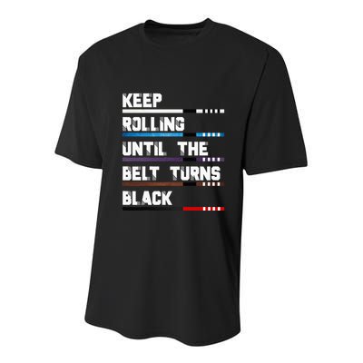 Keep Rolling Until The Belt Turns Black Brazilian Jiujitsu Youth Performance Sprint T-Shirt
