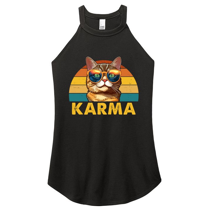 Karma Retro Vintage Sunset Cat Women's Perfect Tri Rocker Tank