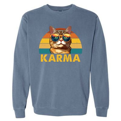 Karma Retro Vintage Sunset Cat Garment-Dyed Sweatshirt