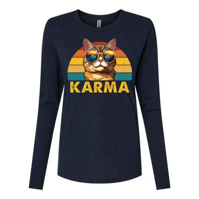 Karma Retro Vintage Sunset Cat Womens Cotton Relaxed Long Sleeve T-Shirt