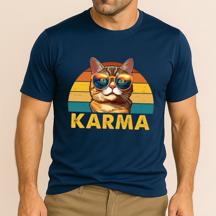 Karma Retro Vintage Sunset Cat Performance Shirt