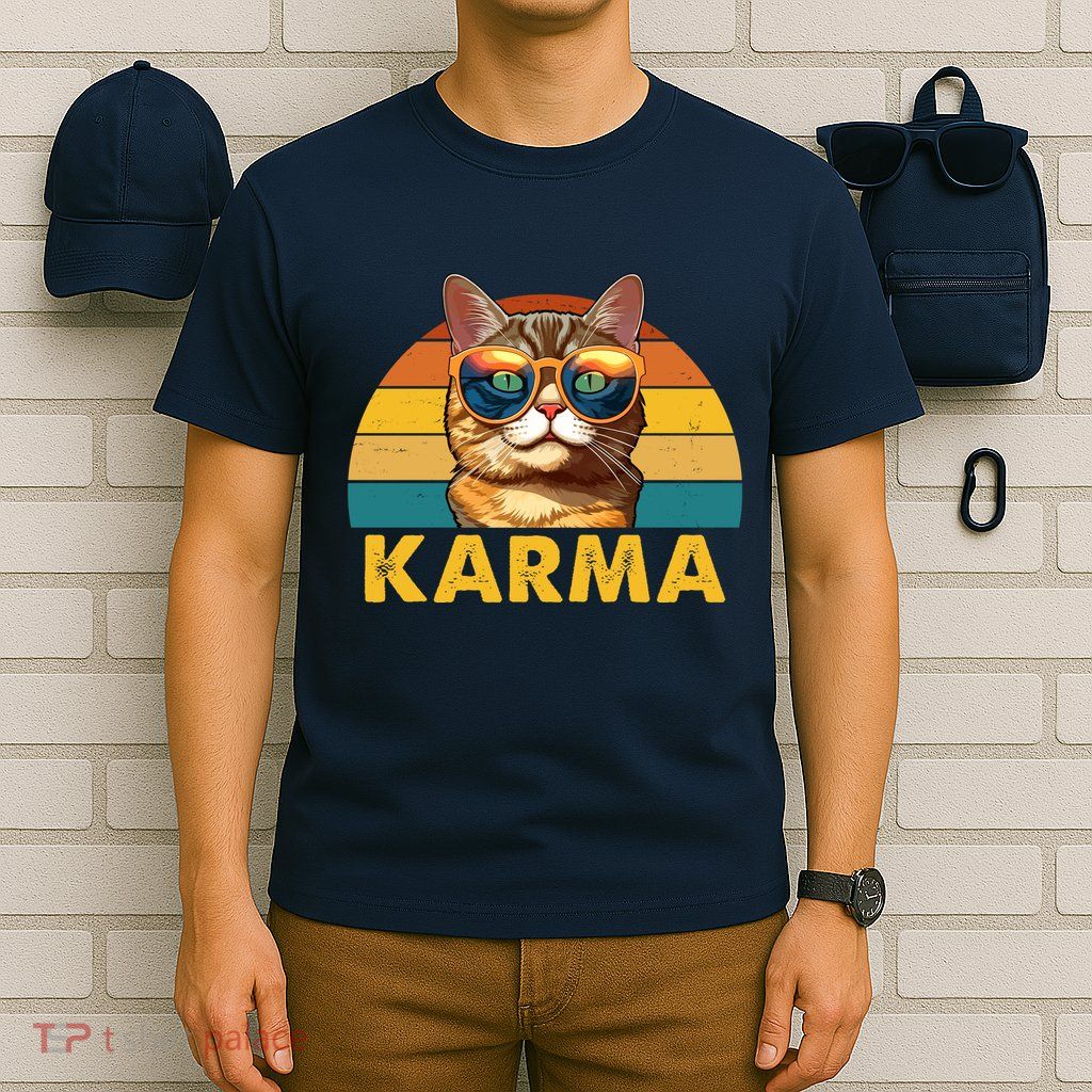 Karma Retro Vintage Sunset Cat T-Shirt