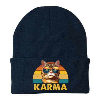 Karma Retro Vintage Sunset Cat Knit Cap Winter Beanie