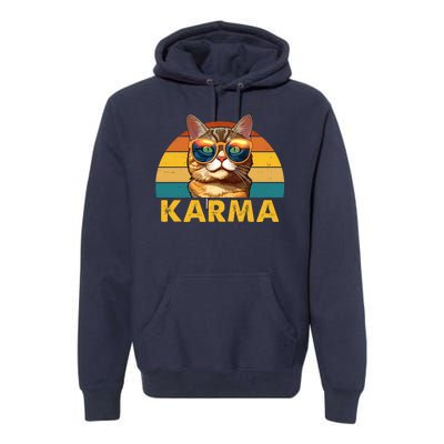 Karma Retro Vintage Sunset Cat Premium Hoodie