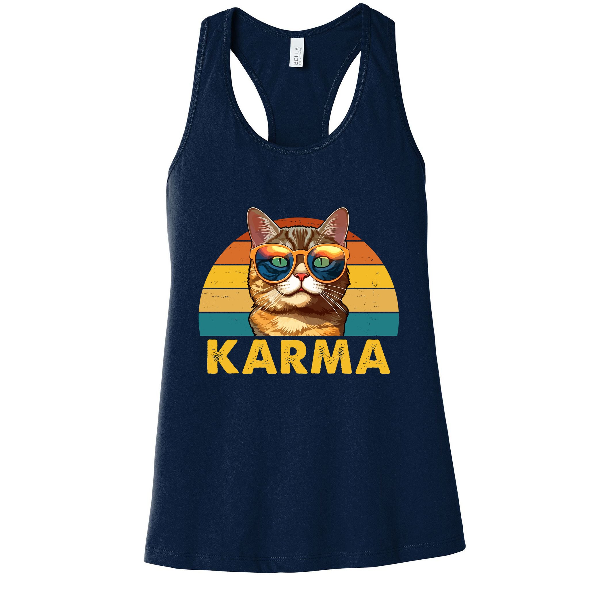 Karma Retro Vintage Sunset Cat Womens Tank Top