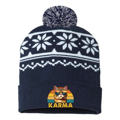 Karma Retro Vintage Sunset Cat USA-Made Snowflake Beanie