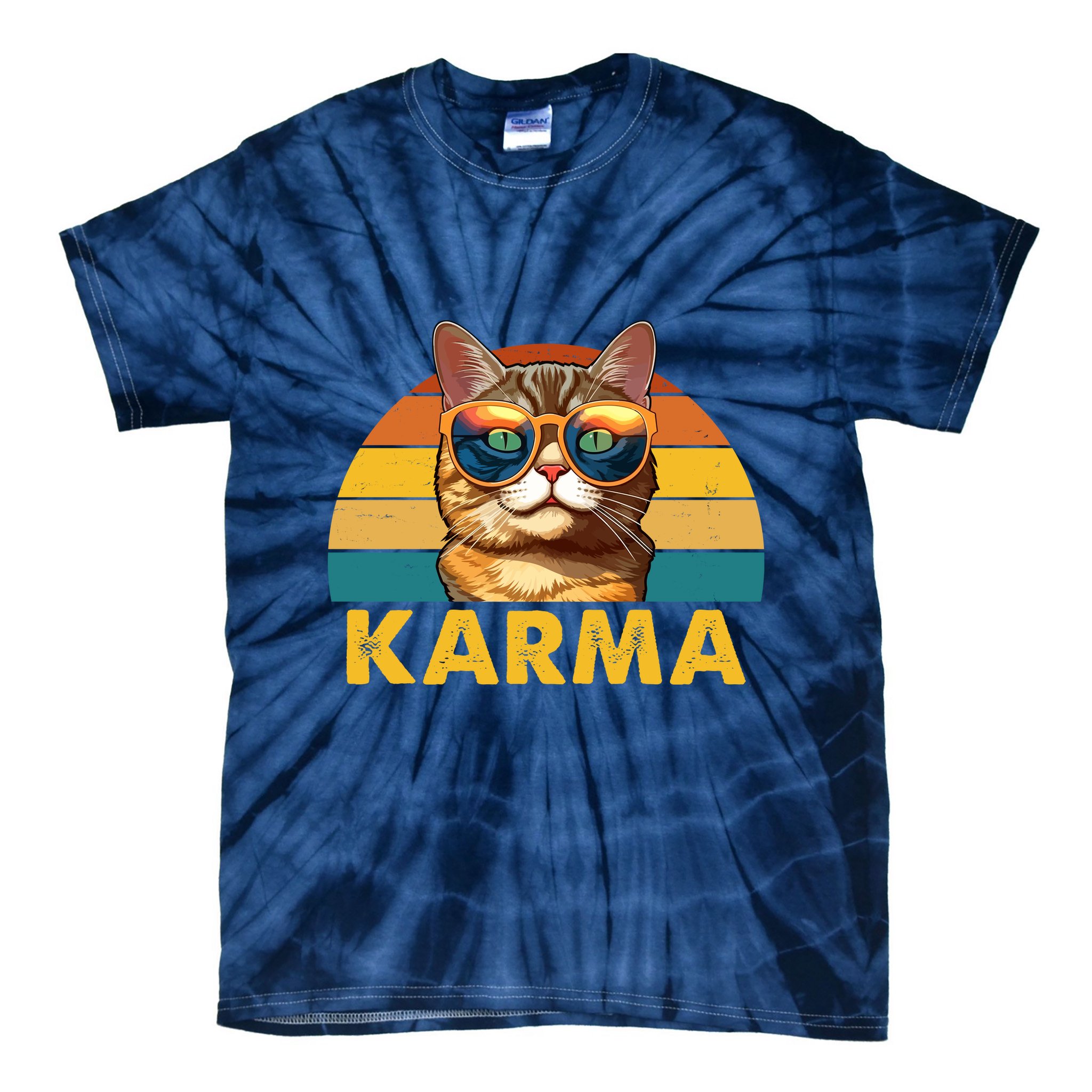 Karma Retro Vintage Sunset Cat Tie-Dye T-Shirt