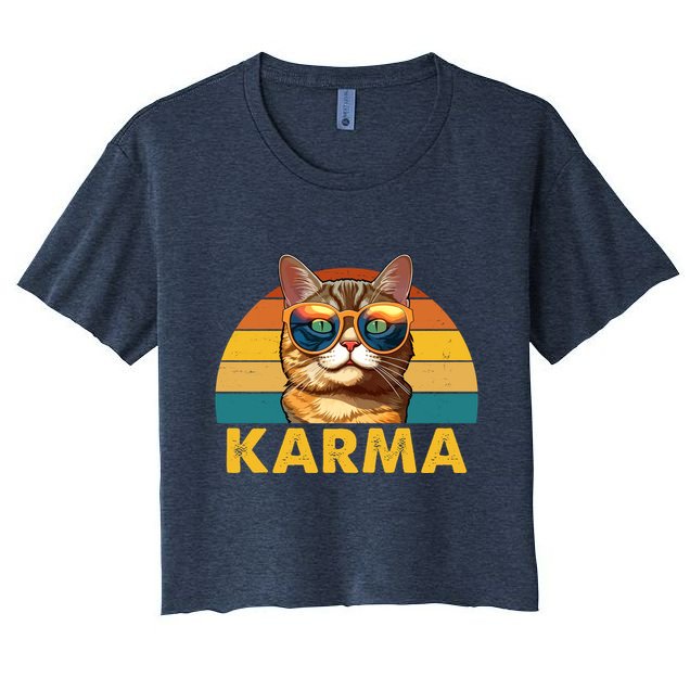 Karma Retro Vintage Sunset Cat Crop Top