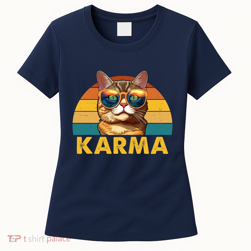 Karma Retro Vintage Sunset Cat Womens T-Shirt