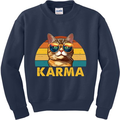 Karma Retro Vintage Sunset Cat Kids Sweatshirt