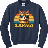 Karma Retro Vintage Sunset Cat Kids Sweatshirt