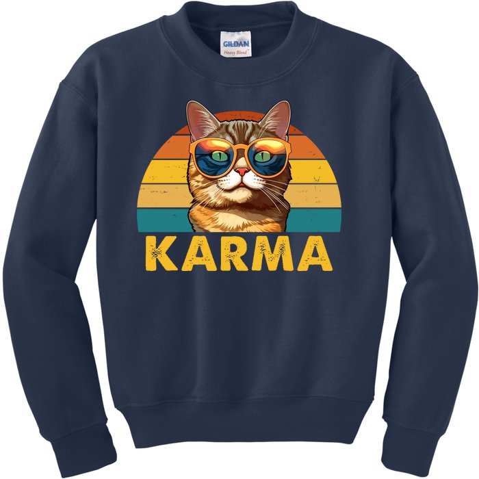 Karma Retro Vintage Sunset Cat Kids Sweatshirt