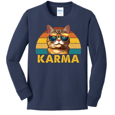 Karma Retro Vintage Sunset Cat Kids Long Sleeve Shirt