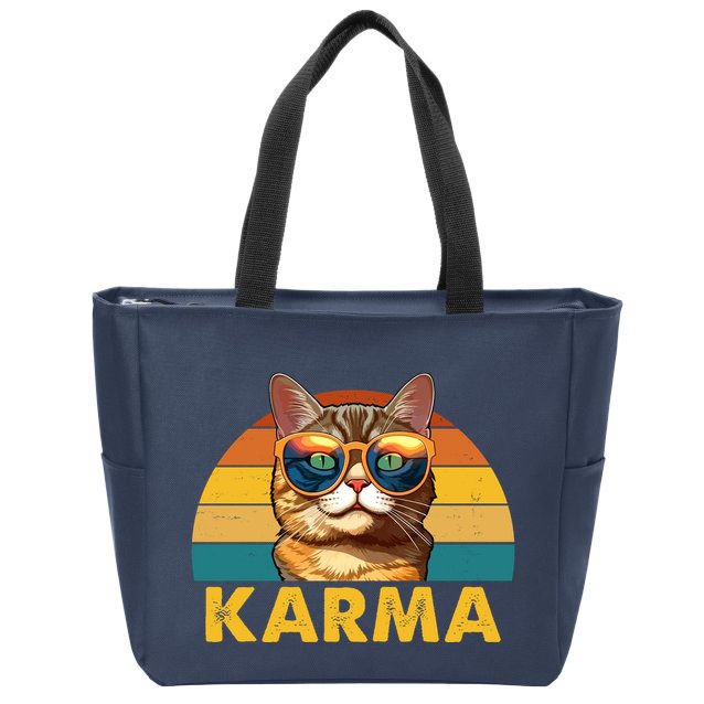 Karma Retro Vintage Sunset Cat Zip Tote Bag