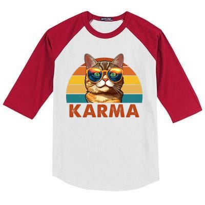 Karma Retro Vintage Sunset Cat Kids Colorblock Raglan Jersey