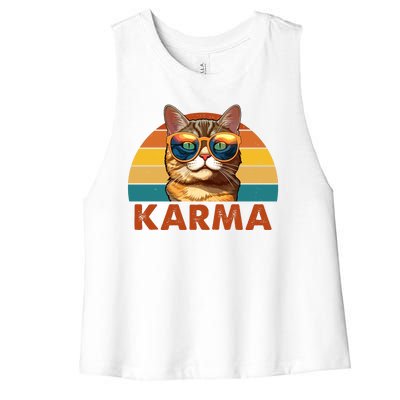 Karma Retro Vintage Sunset Cat Women's Racerback Cropped Tank