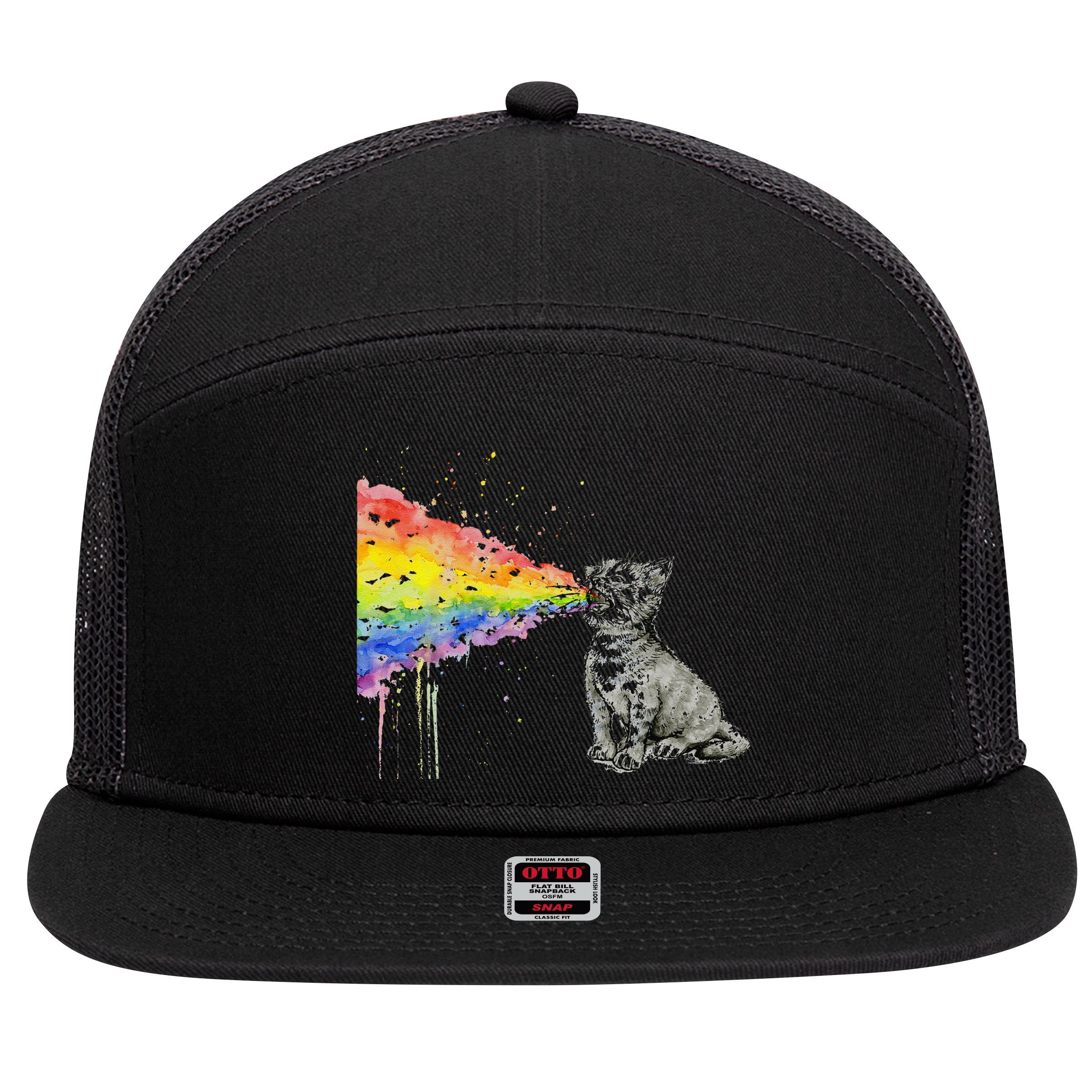 Kitten Rainbow Vomit Funny Rainbow Cat 7 Panel Mesh Trucker Snapback Hat