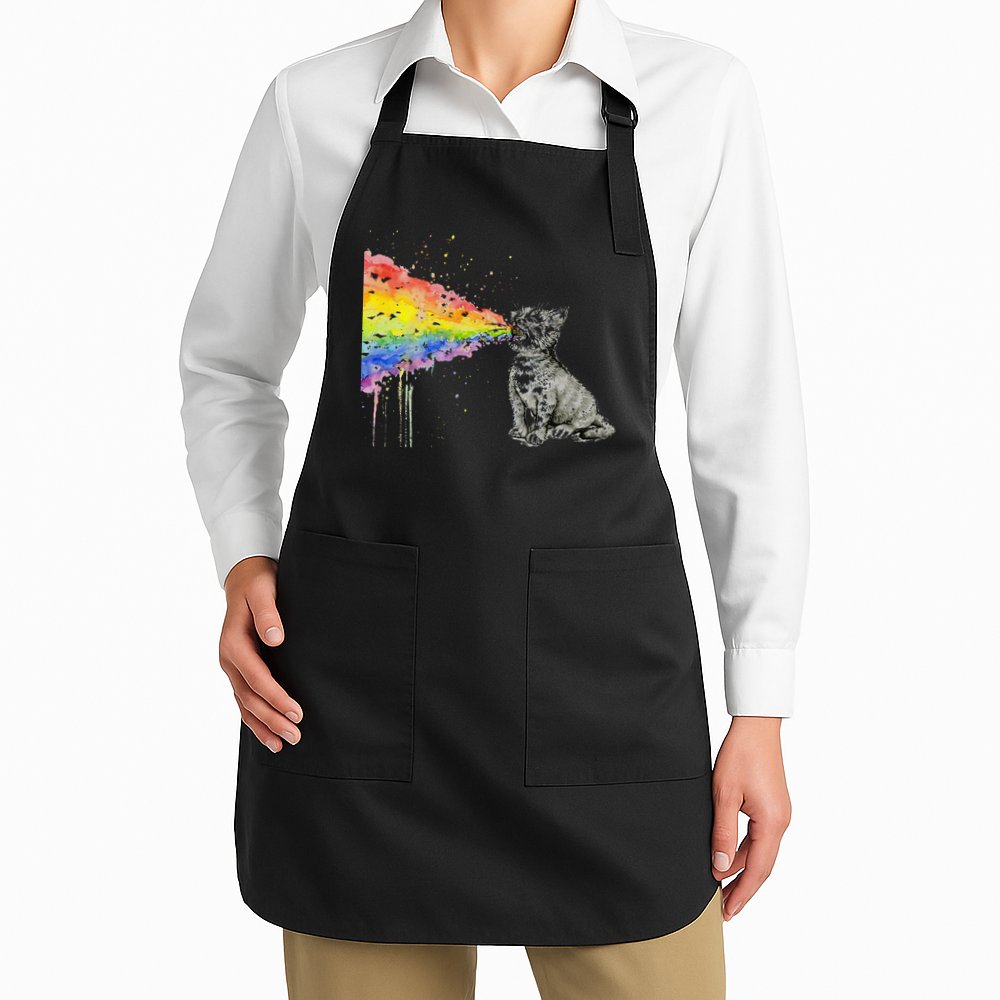 Kitten Rainbow Vomit Funny Rainbow Cat Apron
