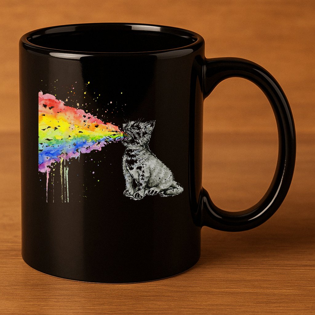 Kitten Rainbow Vomit Funny Rainbow Cat 11oz C Handle Ceramic Mug