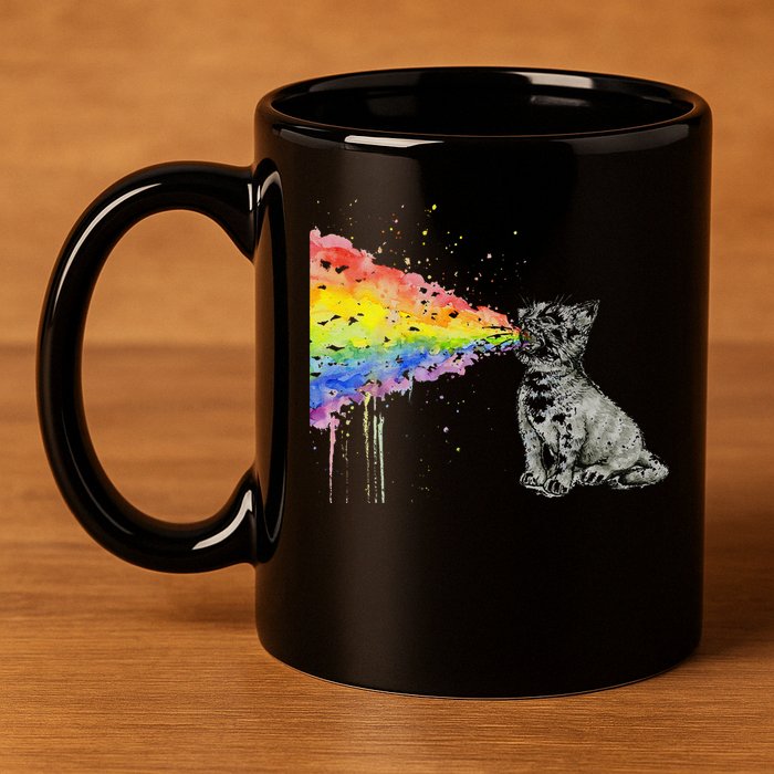 Kitten Rainbow Vomit Funny Rainbow Cat 11oz C Handle Ceramic Mug