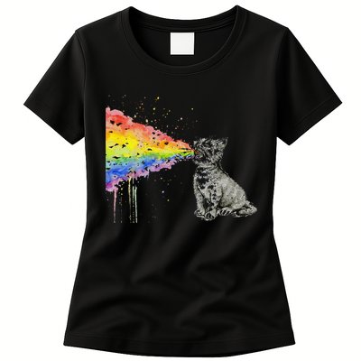 Kitten Rainbow Vomit Funny Rainbow Cat Womens T-Shirt
