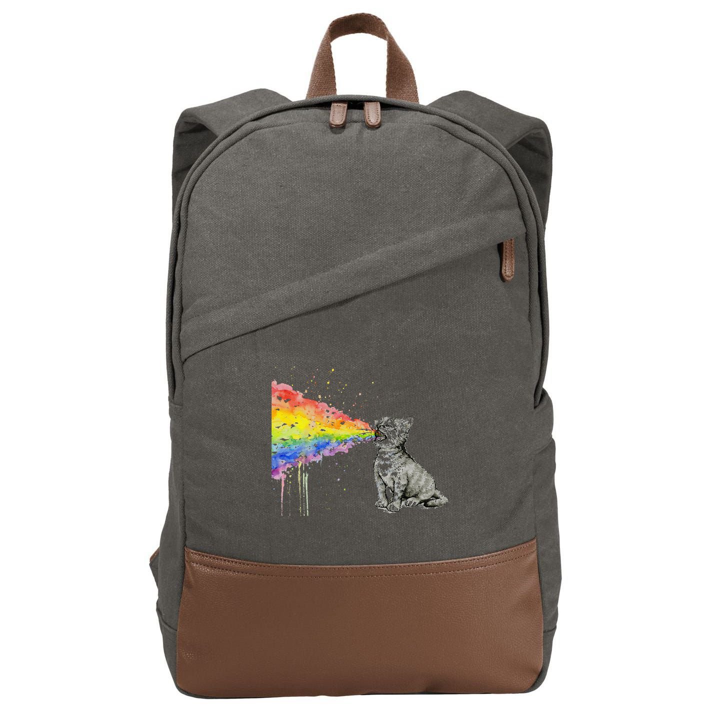 Kitten Rainbow Vomit Funny Rainbow Cat Cotton Canvas Backpack
