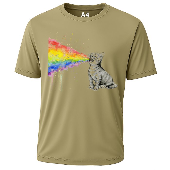 Kitten Rainbow Vomit Funny Rainbow Cat Cooling Performance Crew T-Shirt