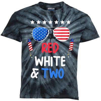 Kids Red White & Two 2nd Birthday 4th Of July Independence Day Kids Tie-Dye T-Shirt