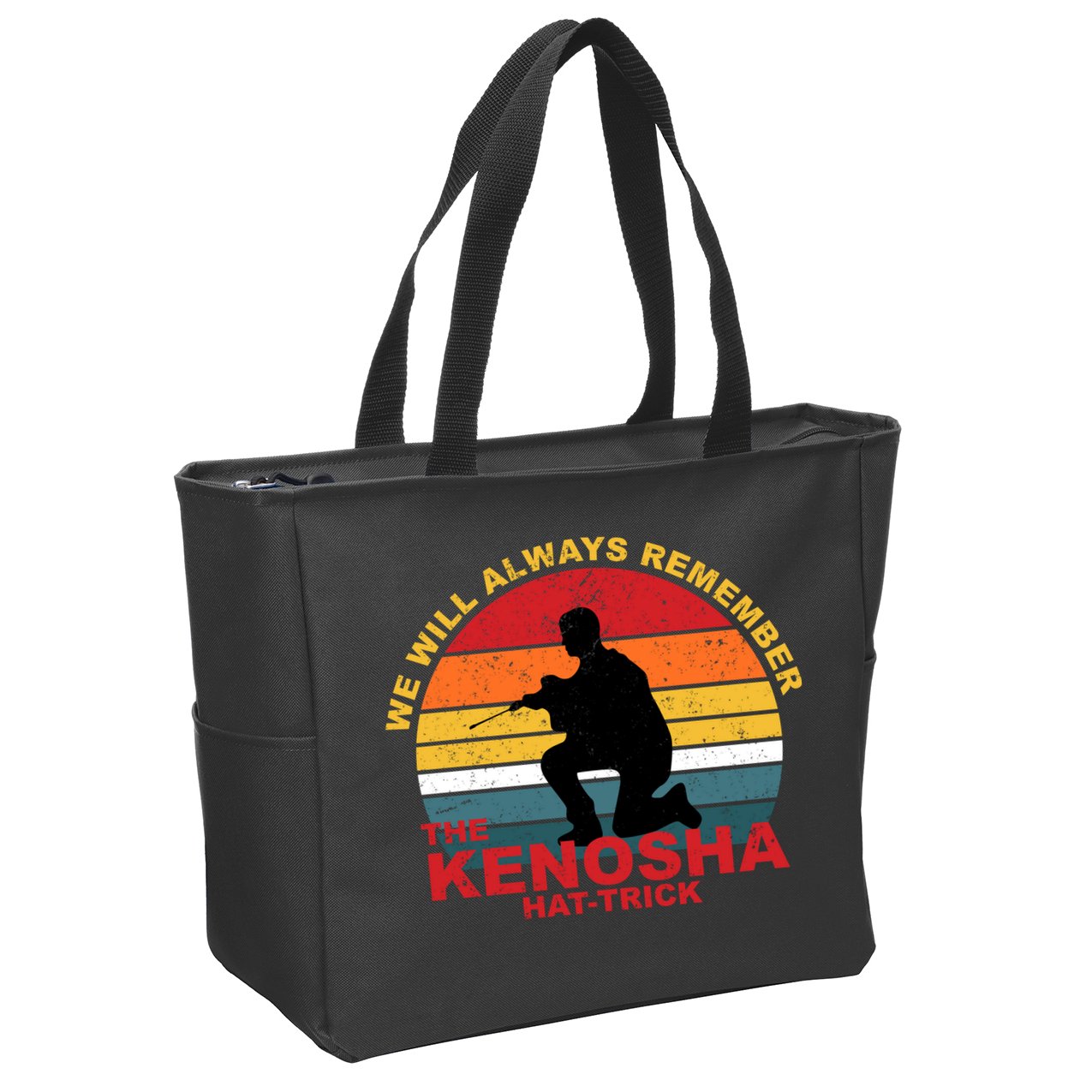 Kyle Rittenhouse We Will Always Remember The Kenosha Hat Trick Zip Tote Bag