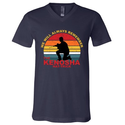 Kyle Rittenhouse We Will Always Remember The Kenosha Hat Trick V-Neck T-Shirt