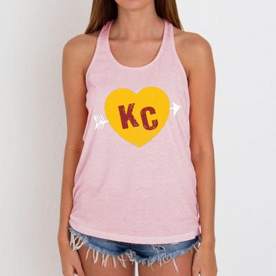 Kc Red & Yellow Heart & Arrow Kc Kansas City 2 Letter Kc Women's Knotted Racerback Tank