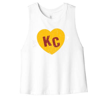 Kc Red & Yellow Heart & Arrow Kc Kansas City 2 Letter Kc Women's Racerback Cropped Tank