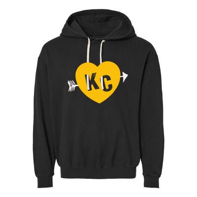 Kc Red & Yellow Heart & Arrow Kc Kansas City 2 Letter Kc Red Garment-Dyed Fleece Hoodie