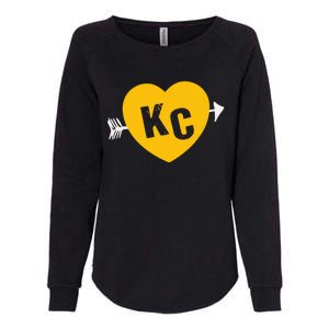 Kc Red & Yellow Heart & Arrow Kc Kansas City 2 Letter Kc Red Womens California Wash Sweatshirt